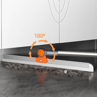 SKY-TOUCH Multi-Purpose Silicone Floor Squeegee，38cm Dual-Head with 110cm Extendable Stainless Steel Handle, Orange, for Bathroom, Kitchen, Windows, and Smooth Floors Include 1 Wall Hook