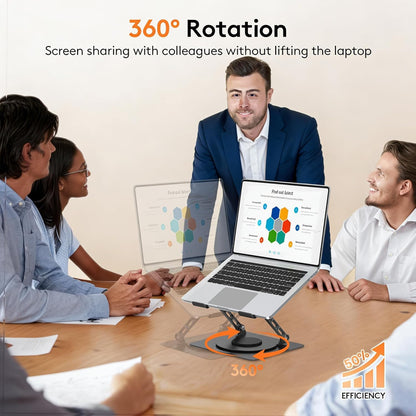 SKY-TOUCH Adjustable Laptop Stand with 360° Rotating Base, Ergonomic Aluminum Riser for MacBook, Huawei, ASUS, Lenovo, 14"-17.3" Laptops, Foldable & Cooling Design