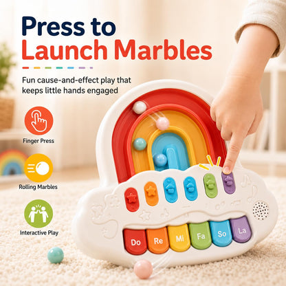 SKY-TOUCH 2 in 1 Baby Piano with Light Up Keyboard & Marble Game, 4 Modes Musical Learning for 12+ Months, Sensory Infant Gift for Boys & Girls