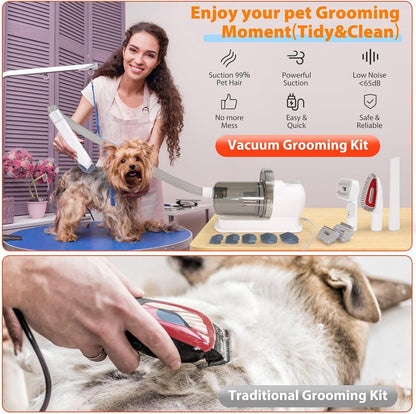 SKY-TOUCH Pet Grooming Kit and Hair Vacuum, 12 in 1 Shedding Grooming Kit, 2L Large Capacity Low Noise Hair Remover Supplies for Dogs & Cats, Professional Grooming Shedding Tools