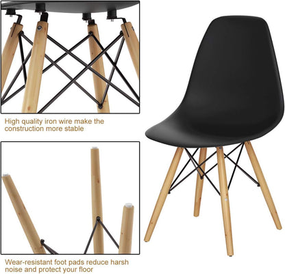 SKY-TOUCH Modern Dining Chair Dining Side Chairs set of 1, Simple Office Chair, Lounge Shell Chair with Folding Wood Legs and Plastic Seat, for Kitchen, Dining, Bedroom, Living Room,Black,40*40*82cm