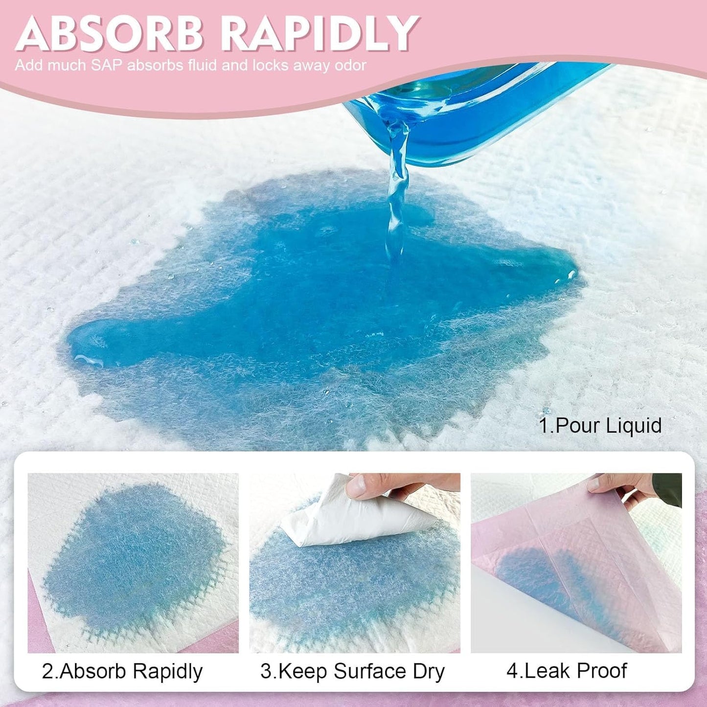 SKY-TOUCH 50 Pieces Baby Disposable Changing Mats,Waterproof Baby Changing Pads, 45x60 cm, Highly Absorbent Leakproof Changing Pad Baby, Ultra soft Diaper Changing Mat Underpads for Baby Pink