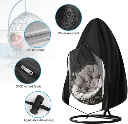 SKY-TOUCH Hanging Egg Chair Cover, 230*200cm 210D Oxford Fabric Swing Chair Cover with Zipper, Waterproof Heavy Duty Windproof Furniture Protector for Outdoor Patio Garden (Black)