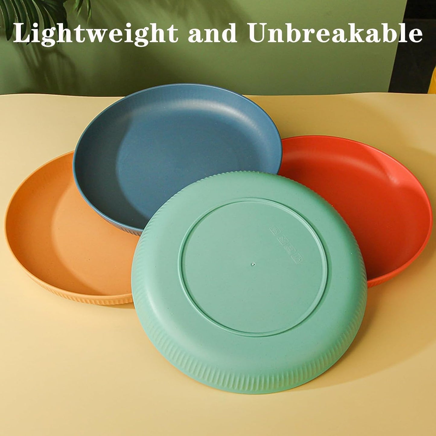 SKY-TOUCH 4 Pack Wheat Straw Plates, Reusable Unbreakable Plates with 3D Textured Stripe Design, BPA-Free Dishwasher Safe Dinner Plates for Salad Dessert Snacks Kitchen Dining