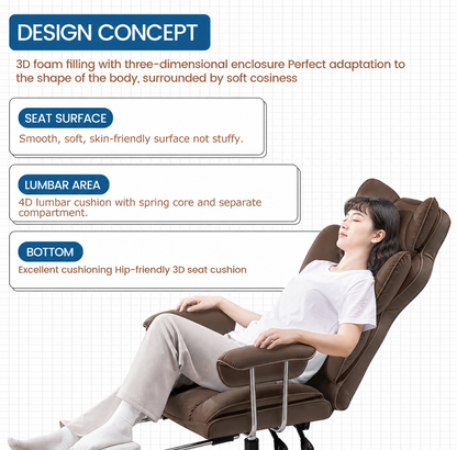 SKY-TOUCH Executive Office Chair with Lumbar Support & Leg Rest, Adjustable Height Leather Computer Chairs, Wide Seat Desk Chair for Home Office Work, Comfy, Recliner, Coffee - 67x70x125cm