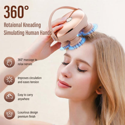 SKY-TOUCH Handheld Head Massager,Full Body Portable Massager,2 Massage Modes with 4 Silicone Massage Heads, 360° Rotating Kneading, Wet & Dry Use