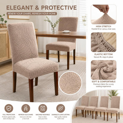 SKY-TOUCH 2 PCS Dining Chair Slipcovers, Stretch Dining Room Chair Covers, Removable Washable Chair Protectors, Dustproof Chair Covers for Home, Kitchen, Restaurant, Hotel (Sand)