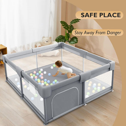 SKY-TOUCH Baby Playpen, Extra Large Playpen for Babies, Kids Safe Play Center for Babies with Breathable Mesh and Zipper Door，and Toddlers Gives Mommy a Break