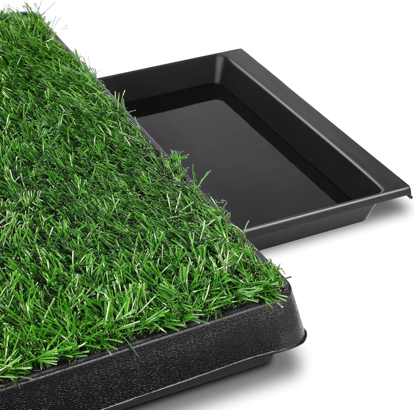 SKY-TOUCH Dog Potty Tray with Artificial Grass Pad, 3-Layer Washable Puppy Pee Training Toilet with Drawer, Indoor Pet Urine Mat for Small Medium Dogs, 51 x 64 x 6 cm