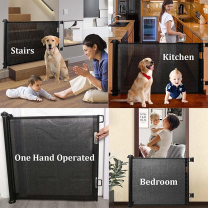 SKY-TOUCH Retractable Baby Safety Gate (180 x 86 cm Mesh Pet Gate) – Drill-Mount Installation, Adjustable Width Suitable for Stairs, Doorways, and Hallways, Black