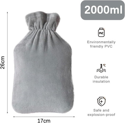 SKY-TOUCH Hot Water Bottle, Hot Water Bottle with Cover, 2L Large Capacity Hot Water Bag, Skin-Friendly Material and Long-Lasting Warmth Suitable for Children and Adults Bed Warmer Bag(Grey)