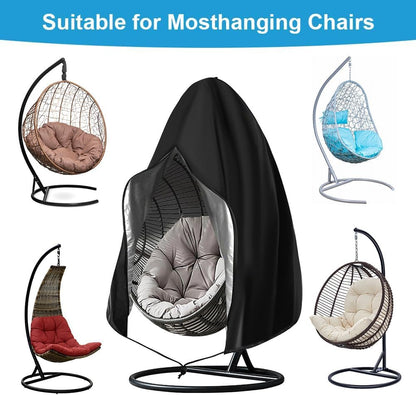 SKY-TOUCH Hanging Egg Chair Cover, 230*200cm 210D Oxford Fabric Swing Chair Cover with Zipper, Waterproof Heavy Duty Windproof Furniture Protector for Outdoor Patio Garden (Black)