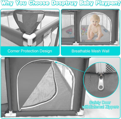 SKY-TOUCH Baby Playpen, Extra Large Playpen for Babies, Kids Safe Play Center for Babies with Breathable Mesh and Zipper Door，and Toddlers Gives Mommy a Break