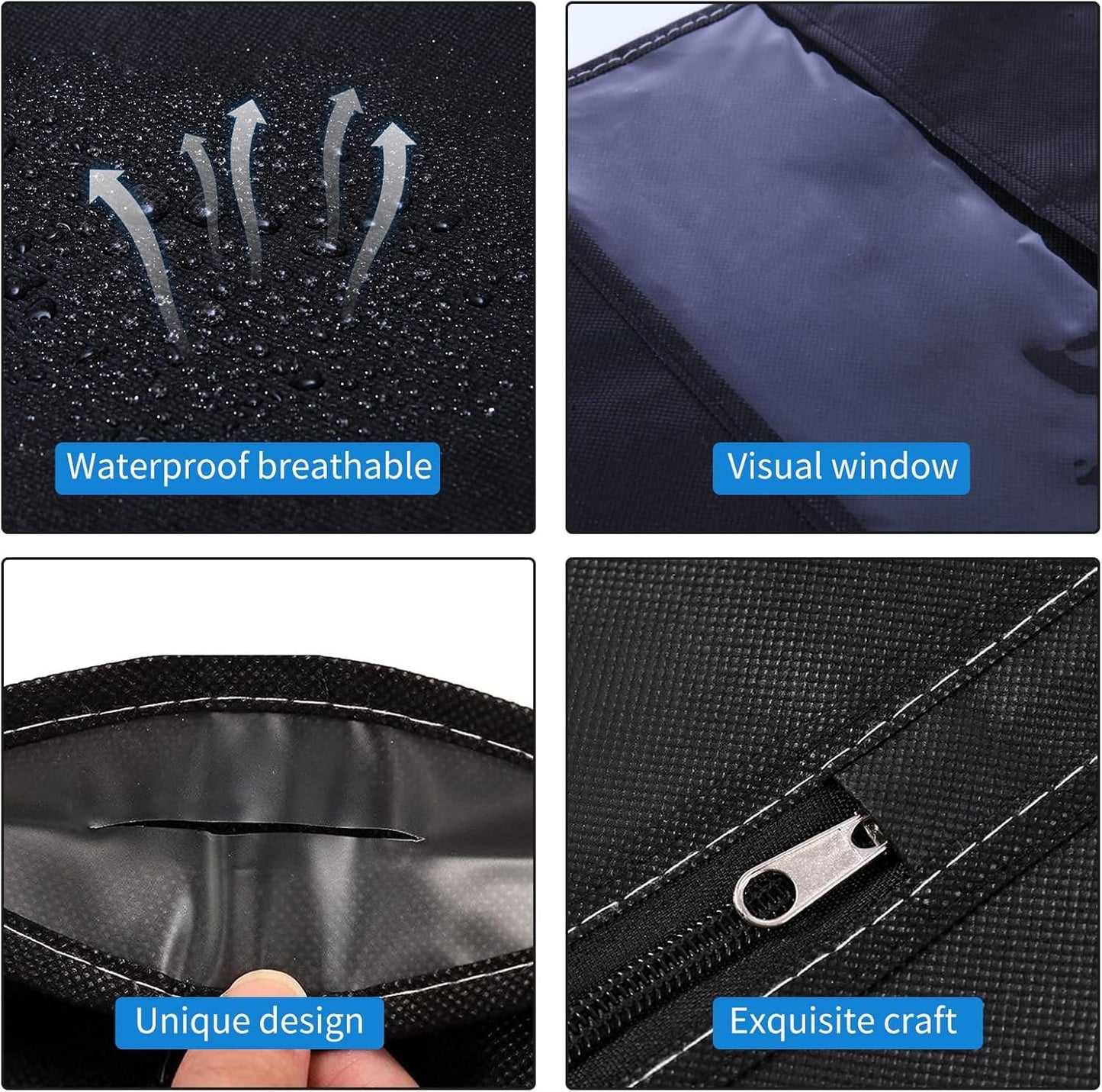 SKY-TOUCH 6 Pack Dress Garment Bags for Hanging Clothes, PEVA Coat & Gown Covers, Dustproof, Waterproof, with Clear PVC Windows, Black, 60-Inch, Home & Travel Clothing Protector