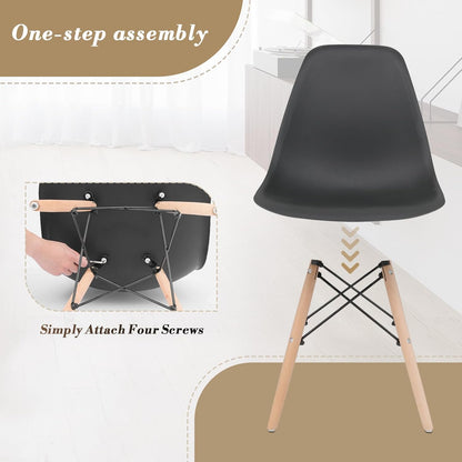SKY-TOUCH Modern Dining Chair Dining Side Chairs set of 1, Simple Office Chair, Lounge Shell Chair with Folding Wood Legs and Plastic Seat, for Kitchen, Dining, Bedroom, Living Room,Black,40*40*82cm
