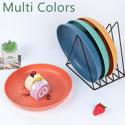 SKY-TOUCH 4 Pack Wheat Straw Plates, Reusable Unbreakable Plates with 3D Textured Stripe Design, BPA-Free Dishwasher Safe Dinner Plates for Salad Dessert Snacks Kitchen Dining
