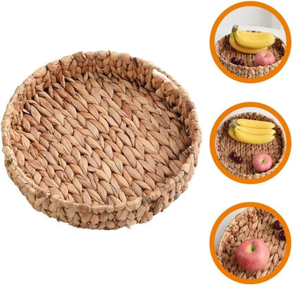 SKY-TOUCH Wicker Storage Tray Baskets Set of 3, Handwoven Grass Organizer Trays, Rustic Woven Baskets for Coffee Table, Cabinet, Shelf, Fruit and Home Decor