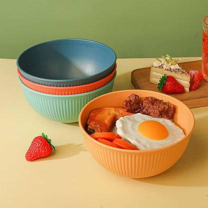 SKY-TOUCH 4 Pack Wheat Straw Bowls, 24 oz Reusable Unbreakable Bowls with 3D Textured Stripe Design, Lightweight BPA-Free Bowls, Dishwasher Safe Salad Soup Cereal Bowls for Kitchen Dining Outdoor Use