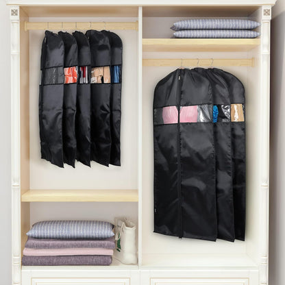 SKY-TOUCH 6 Pack Dress Garment Bags for Hanging Clothes, PEVA Coat & Gown Covers, Dustproof, Waterproof, with Clear PVC Windows, Black, 60-Inch, Home & Travel Clothing Protector