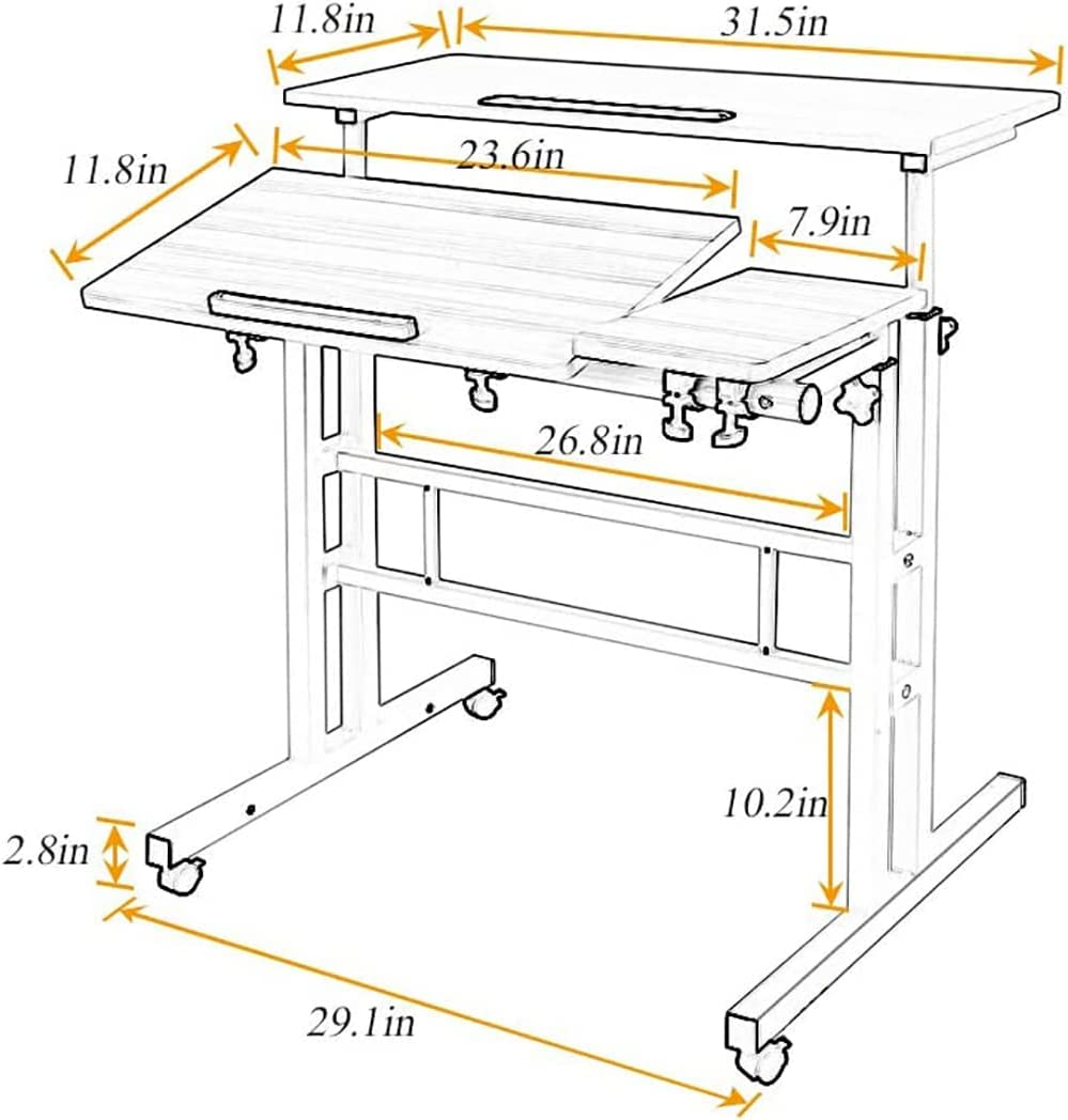 SKY-TOUCH Mobile Standing Desk, Height Adjustable Sit Stand Mobile Laptop Computer Tablet, Home Office Desk With Wheels For Computer Workstation,Black