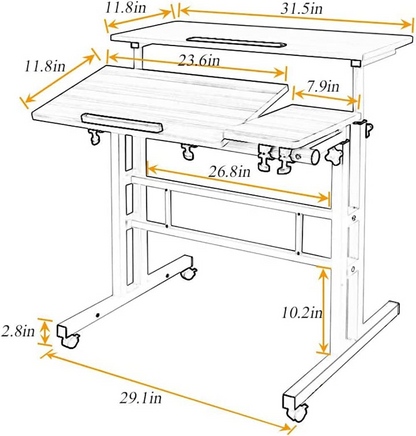 SKY-TOUCH Mobile Standing Desk, Height Adjustable Sit Stand Mobile Laptop Computer Tablet, Home Office Desk With Wheels For Computer Workstation,Black