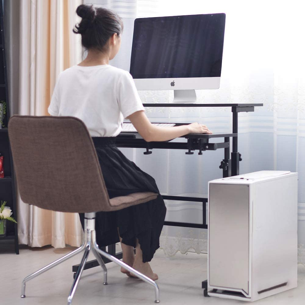 SKY-TOUCH Mobile Standing Desk, Height Adjustable Sit Stand Mobile Laptop Computer Tablet, Home Office Desk With Wheels For Computer Workstation,Black