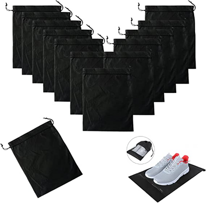 SKY-TOUCH 12 Pieces Waterproof Shoe Storage Bags, Non-Woven Fabric with Drawstring and Transparent Window for Travel, Gym and Sports Shoe Storage Bag Organizer for Men and Women, Black