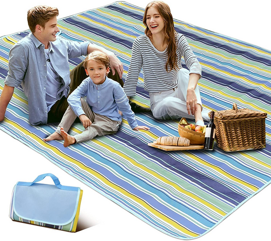 SKY TOUCH Fortable Picnic Blanket Waterproof Beach Blanket Waterproof Picnic Blanket Portable Picnic Mat Portable Beach Mat For Outdoor Camping Family Outdoor Park Garden Blue（145 ×180cm）, Full