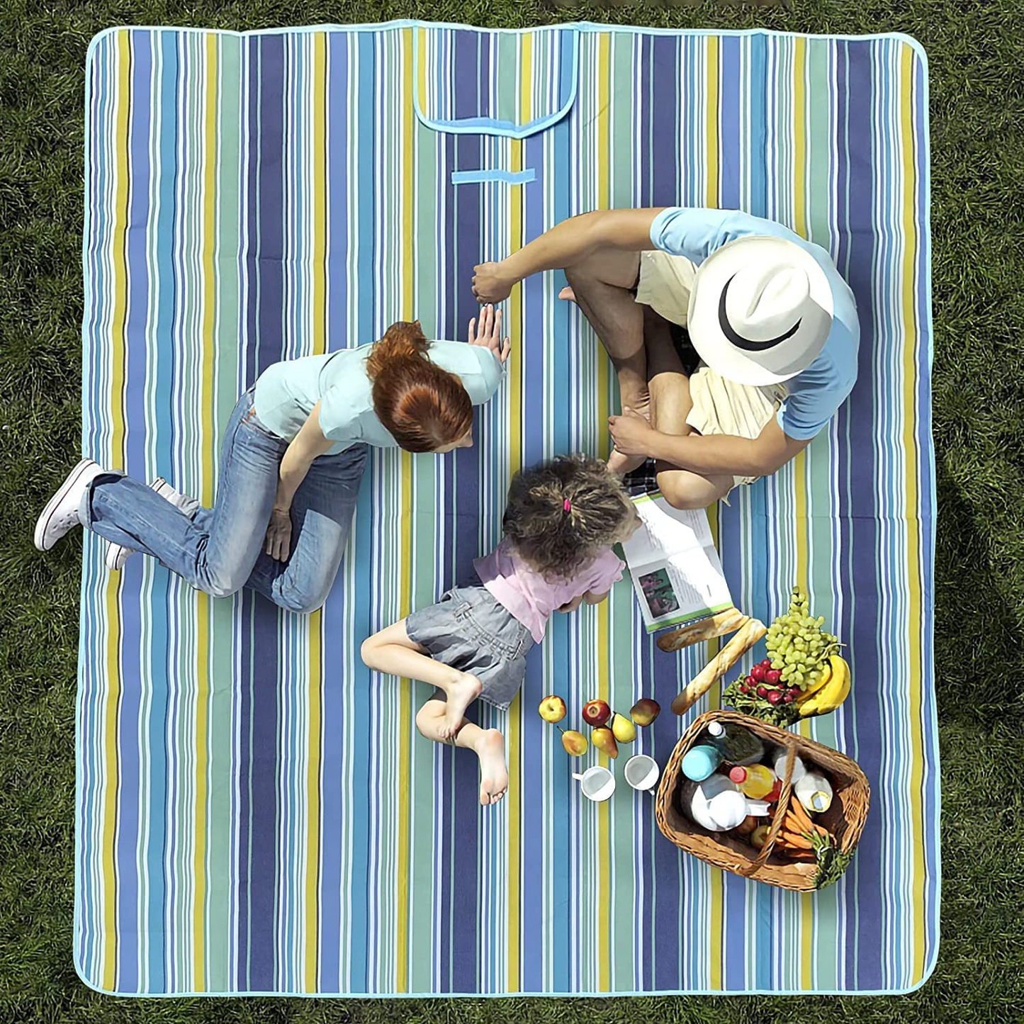 SKY TOUCH Fortable Picnic Blanket Waterproof Beach Blanket Waterproof Picnic Blanket Portable Picnic Mat Portable Beach Mat For Outdoor Camping Family Outdoor Park Garden Blue（145 ×180cm）, Full