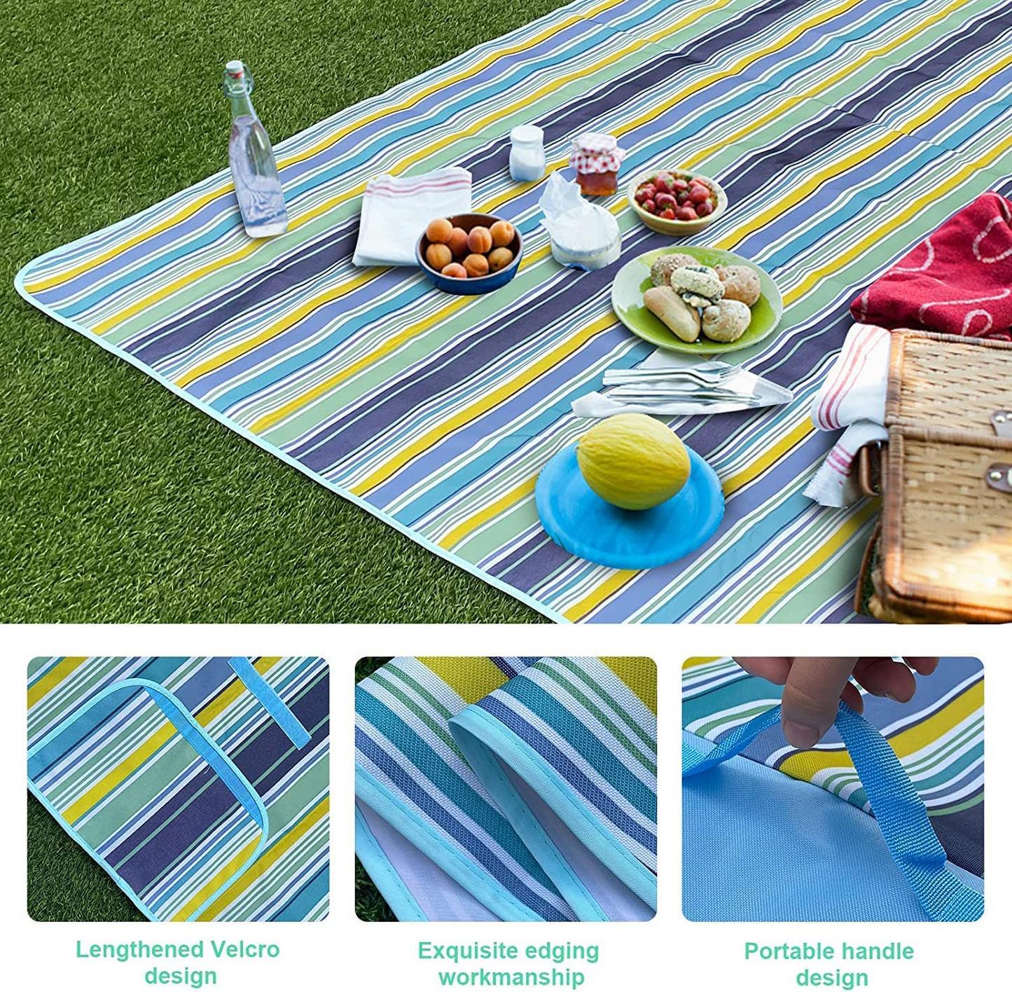 SKY TOUCH Fortable Picnic Blanket Waterproof Beach Blanket Waterproof Picnic Blanket Portable Picnic Mat Portable Beach Mat For Outdoor Camping Family Outdoor Park Garden Blue（145 ×180cm）, Full