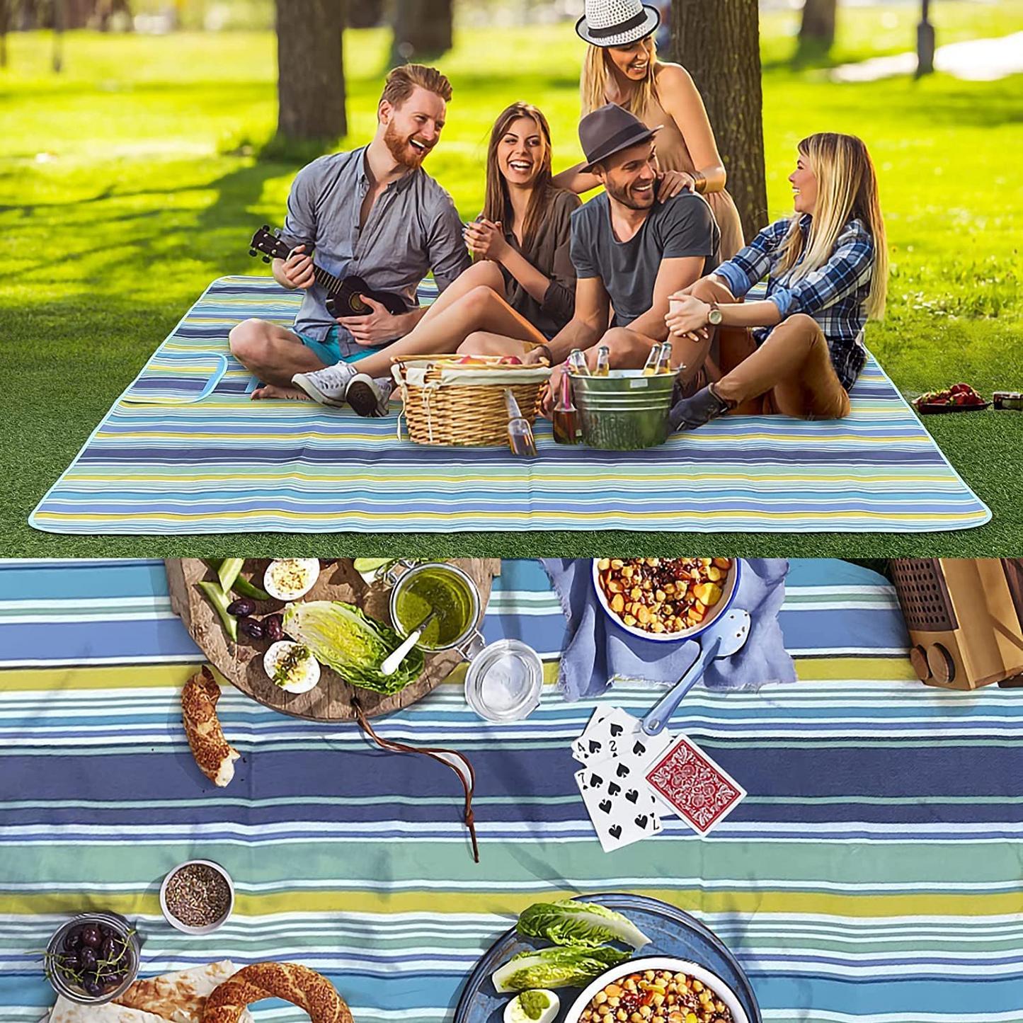 SKY TOUCH Fortable Picnic Blanket Waterproof Beach Blanket Waterproof Picnic Blanket Portable Picnic Mat Portable Beach Mat For Outdoor Camping Family Outdoor Park Garden Blue（145 ×180cm）, Full