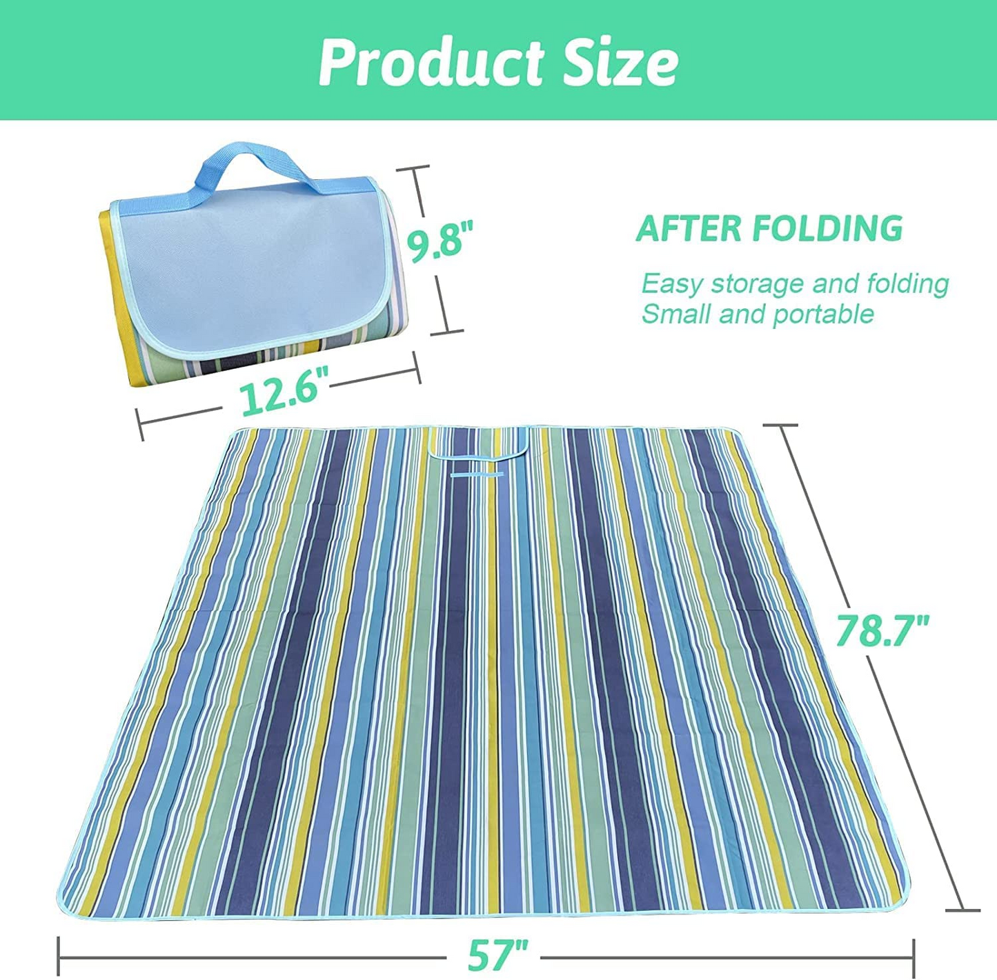 SKY TOUCH Fortable Picnic Blanket Waterproof Beach Blanket Waterproof Picnic Blanket Portable Picnic Mat Portable Beach Mat For Outdoor Camping Family Outdoor Park Garden Blue（145 ×180cm）, Full