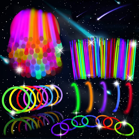 SKY-TOUCH Glow in the Dark Glow Sticks Party Supplies 100 Pieces per Set, Multi-Colored for Fun and Cool Games - Bracelet and Necklaces for Glowing Party Decorations