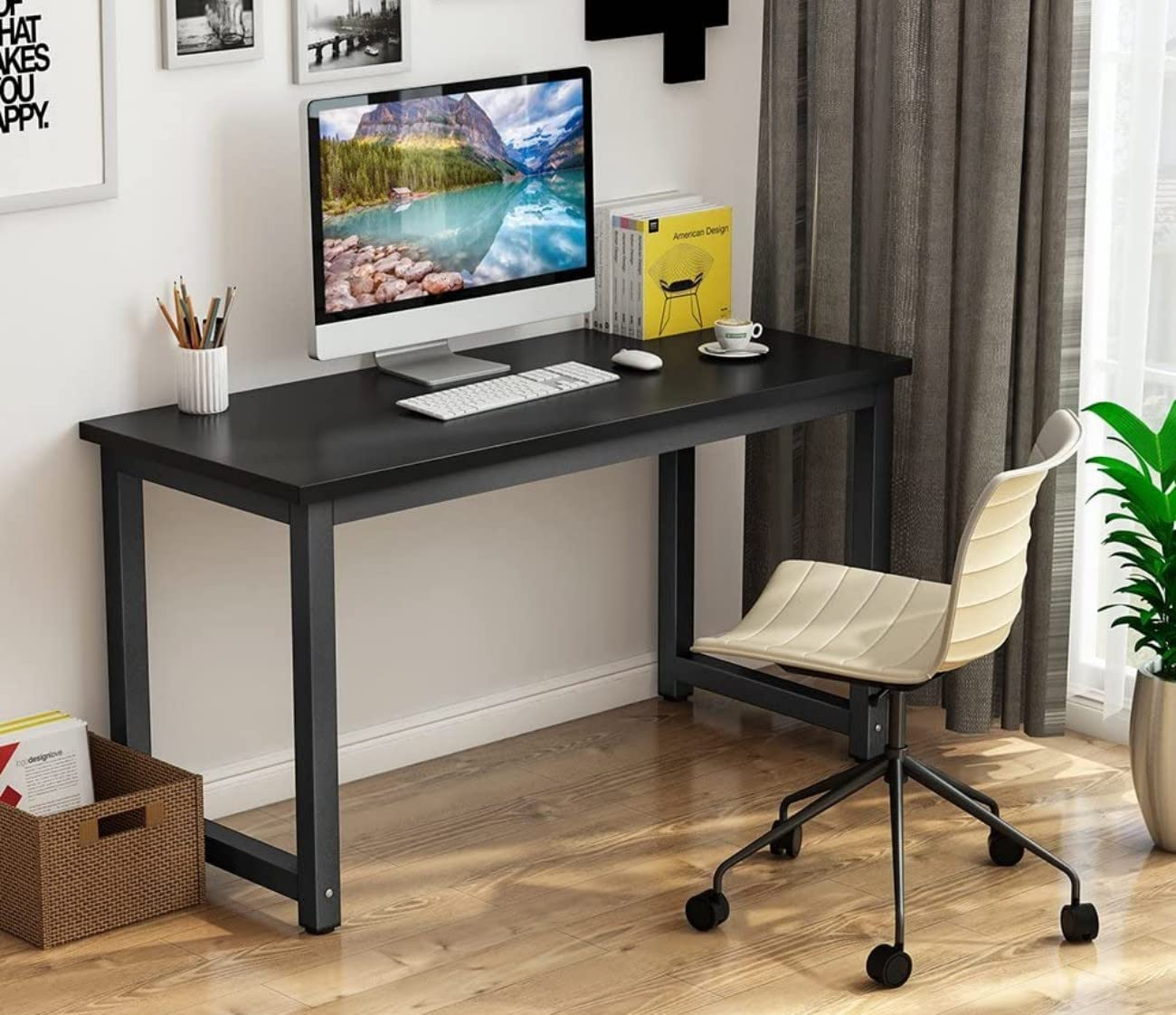 SKY-TOUCH Computer Desk, Computer Laptop Table Desk Office Desk Study Writing Desk Easy Assembly, Computer Desk Modern Simple Style for Home Office 120 x 60CM Black