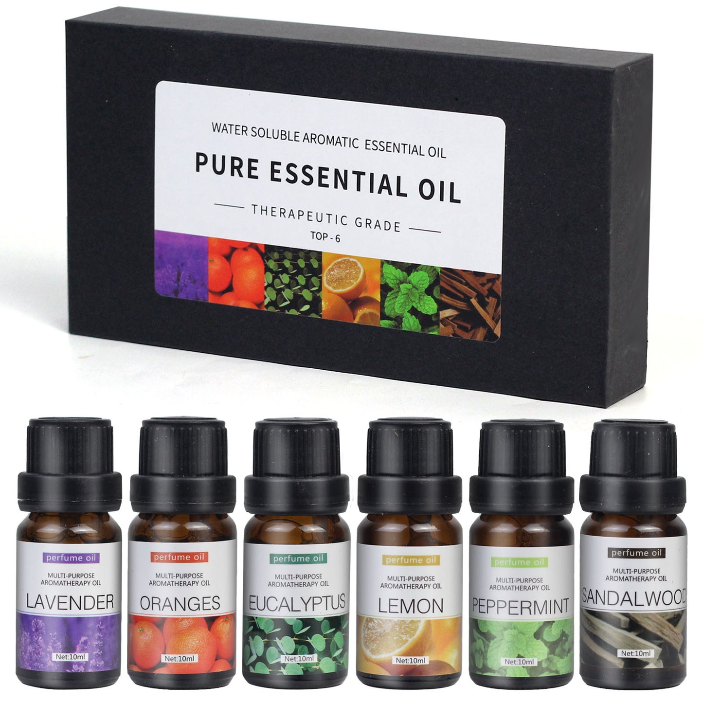 SKY-TOUCH 6pcs x 10 mL Essential Oils Suit Water Soluble Aromatherapy Essential Oil (Sandalwood&Sweet Orange&Lavender&Eucalyptus&Lemon&Mint) Aromatherapy Diffuser Oil for Humidifier, Aroma Diffuser