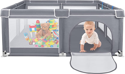 SKY-TOUCH Baby Playpen, Extra Large Playpen for Babies, Kids Safe Play Center for Babies with Breathable Mesh and Zipper Door，and Toddlers Gives Mommy a Break