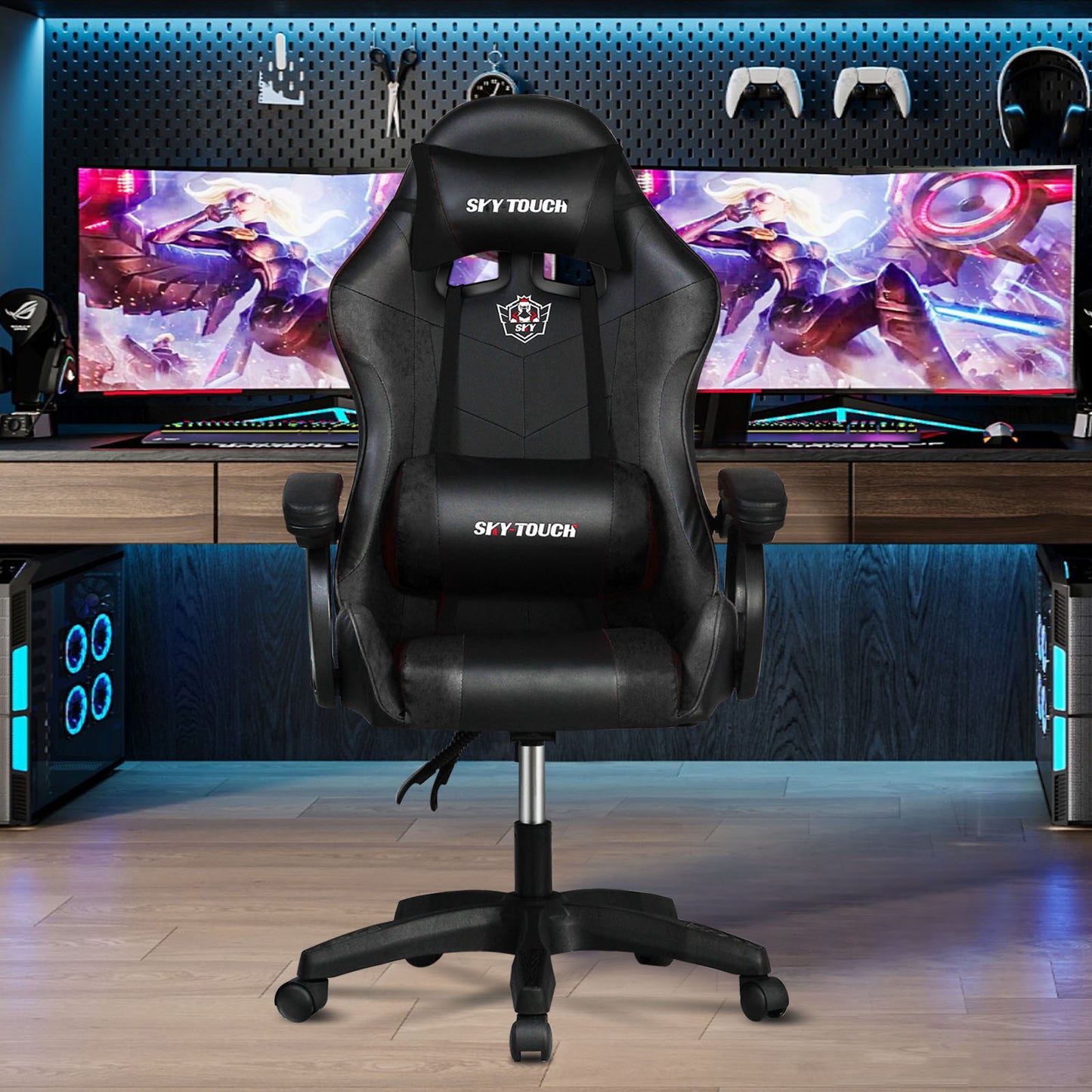 SKY-TOUCH Gaming Chair，Adjustable Computer Chair Pc Office Pu Leather High Back, Ergonomic design Lumbar Support,Comfortable Armrest Headrest