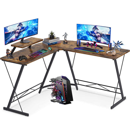 SKY-TOUCH L-Shaped Gaming Desk - 50.8x18.1x28inch" Home Office Corner Desk with Shelf, Large Monitor Stand, Sturdy Writing Workstation, Round Edge