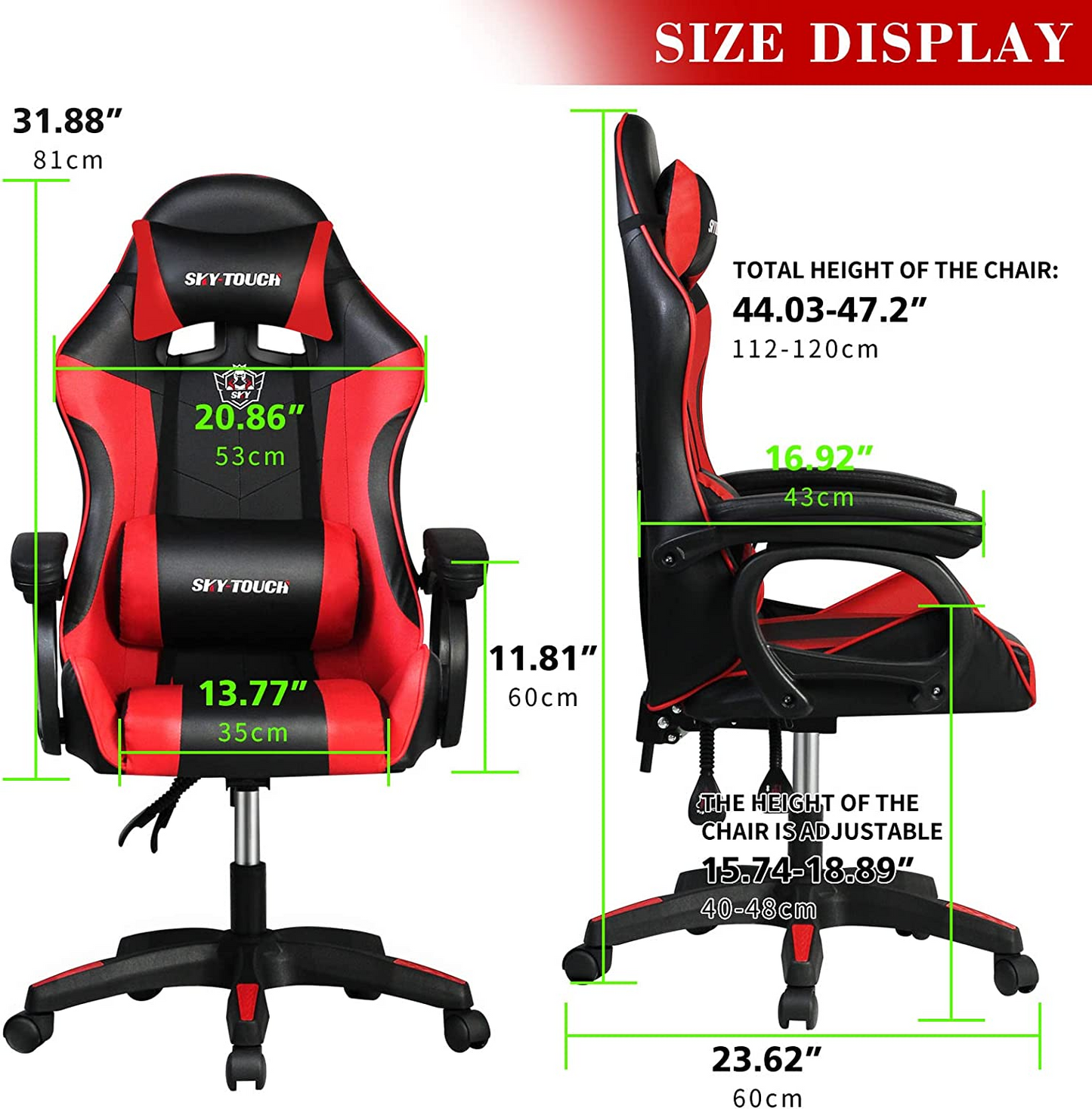 SKY-TOUCH Gaming Chair，Adjustable Computer Chair Pc Office Pu Leather High Back, Ergonomic design Lumbar Support,Comfortable Armrest Headrest