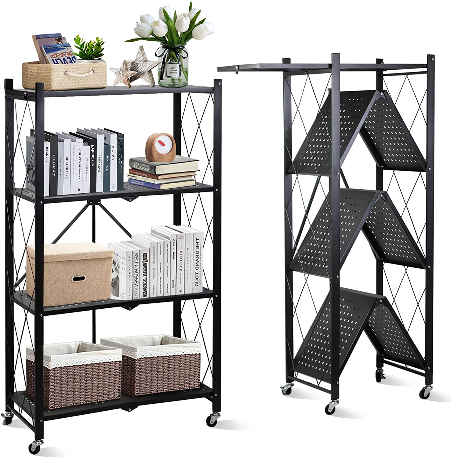 Foldable She Rack SKY-TOUCH Foldable Storage Shelves, Storage Racks Kitchen Cabinet, She