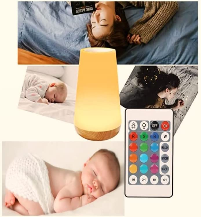 SKY-TOUCH LED Night Light, Bedroom Bedside Lamp Dimmable Color Night Lamp with Touch Control Adjustable Brightness Remote Control for Bedroom, Kid's Room and Living Room, USB rechargeable