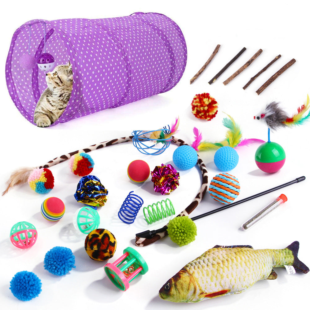 SKY-TOUCH 30pcs Interactive Cat Toys - Keep Your Cat Active and Happy with Variety Teaser Wand, Cat Tunnel, Tent, and Fish Toy，The best gifts for cat lovers