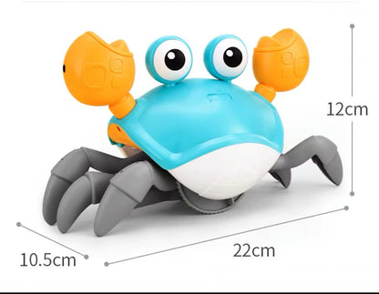 SKY-TOUCH Electric Runaway Crab، لعبة طفل السلطعون الزاحف مع الموسيقى وإضاءة LED، لعبة تطوير التعلم التفاعلية للأطفال الصغار مع تجنب العوائق تلقائيًا، للأطفال الرضع والأطفال الصغار 