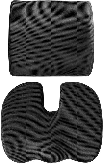 SKY-TOUCH Seat Cushion + Lumbar Support Ergonomic Pillow 100% Memory Foam Back Support and Pain Relief for Office Chair Cushion, Lumbar Support Pillow for Car Seat Cushion, Back Pillow Black