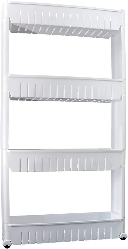 SKY-TOUCH Storage Cart 4 Tier, Slim Rolling Storage Cart Kitchen Shelves Organizer For Kitchen Bathroom Laundry Office Narrow Places With Wheels White