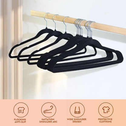 SKY-TOUCH Non Slip Felt Hangers Space Saving Clothes Hanger Velvet Hanger Heavy Duty Adult Hanger For Coat, Suit - Black