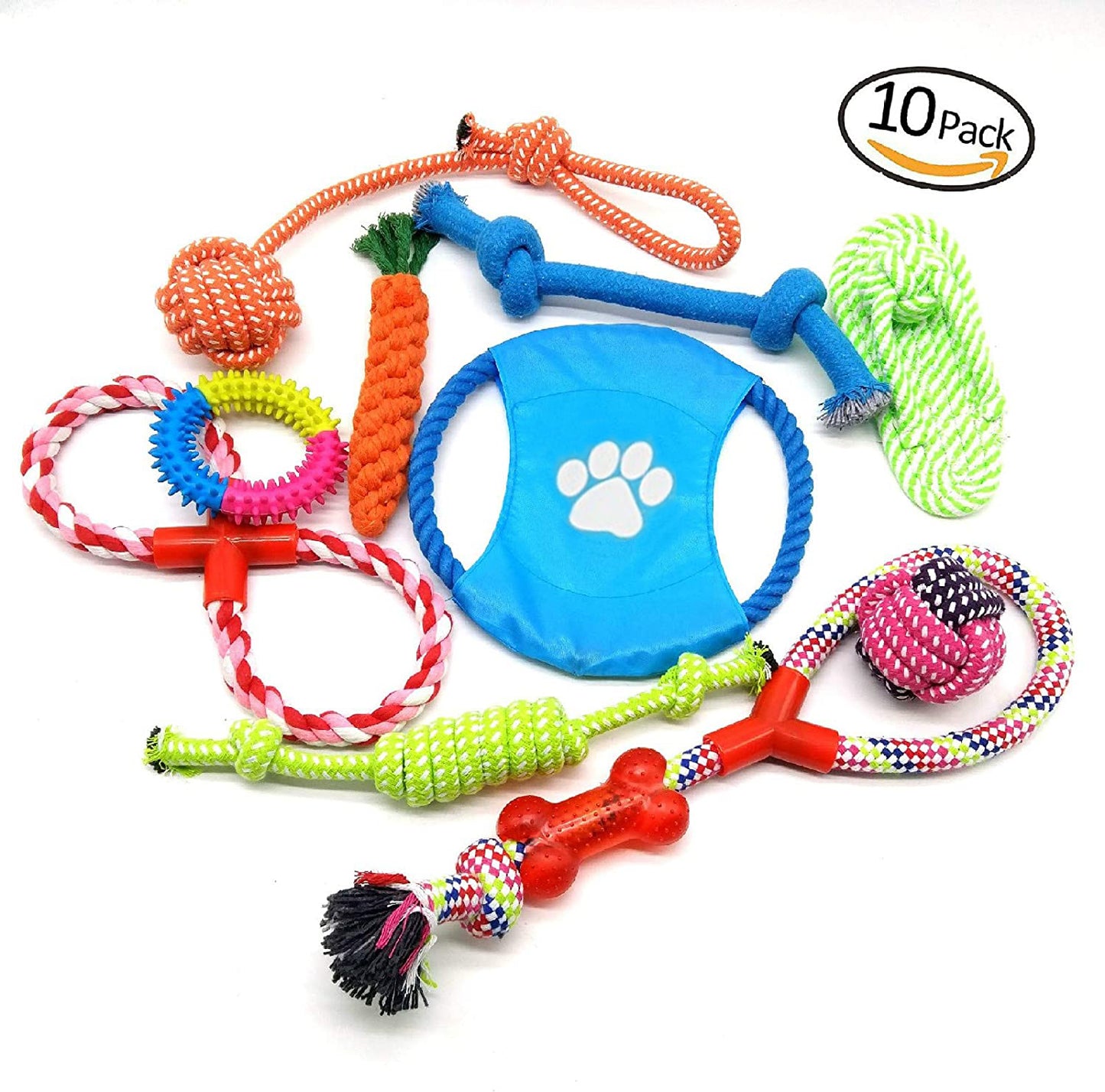 SKY-TOUCH 10pcs Pet Cotton Rope Dog Toy，Pet Puppy Toys Gift Set Combination Ball Doll Carrot Pattern，Harmless Puppy Chew Teeth Training Toys for Dog Cat Colorful