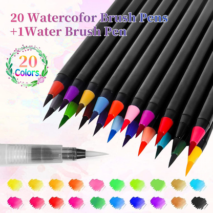 SKY-TOUCH 20 Pieces Brush Pens Set, Water Color Brush Pen Markers Ideal for Calligraphy, Hand Lettering and Drawing Manga Painting and Even Cartoon Sketching Brush