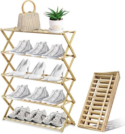 SKY-TOUCH Bamboo Shoe Rack Storage Home Folding Shoe Rack Affordable Shoe Rack Multi-Layer Storage Simple and Convenient (Size : 70cm)