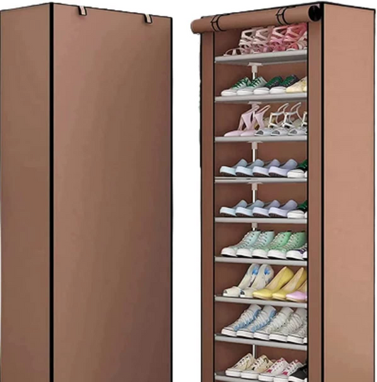 SKY-TOUCH 10 Tiers（9 shelfs） Simple Shoe Cabinet 160x60x30cm Shoe Dust Cover Folding Creative Home Shoe Rack with Dustproof Closet Storage Organizer - Brown